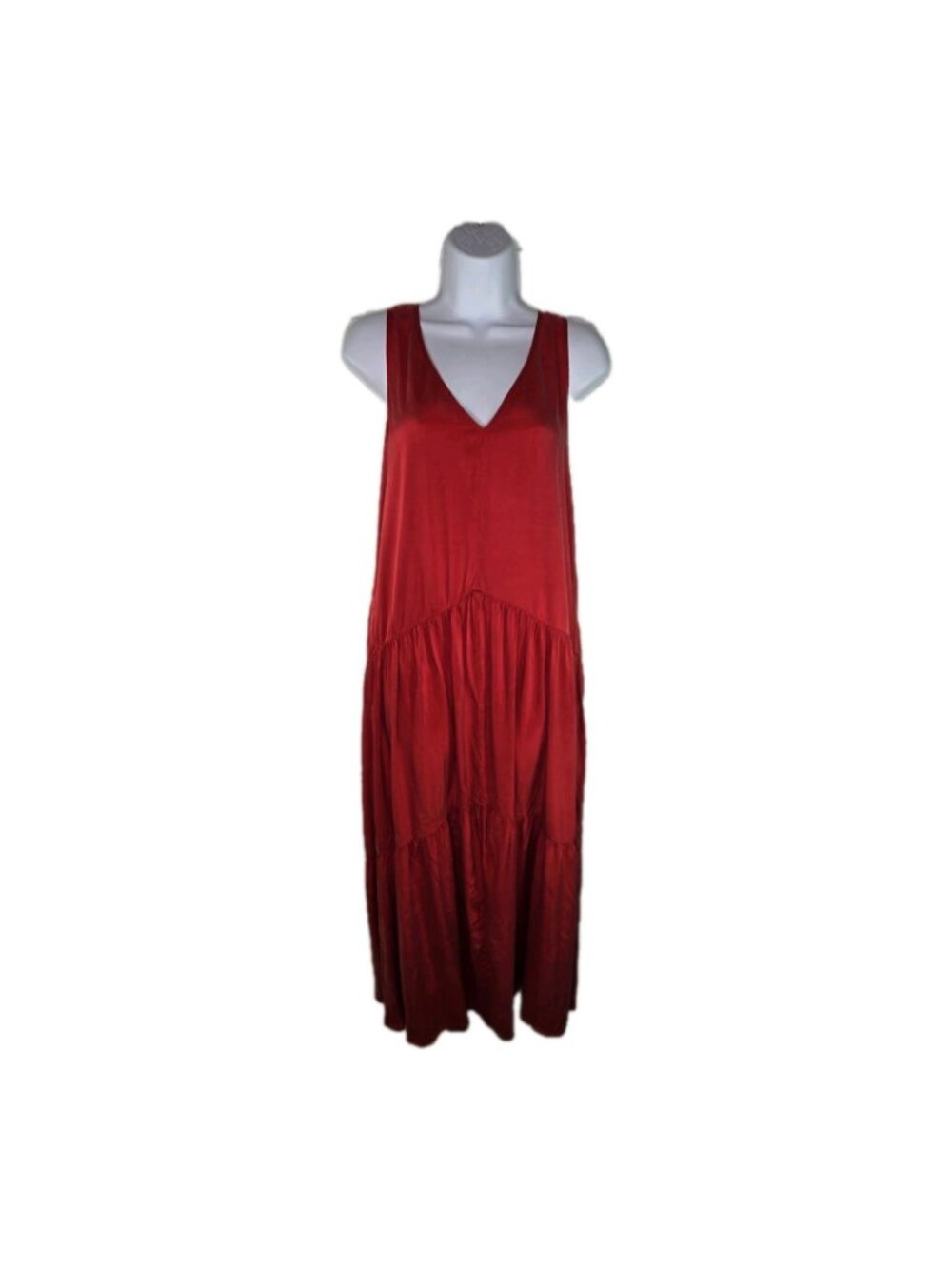 Universal Standard Emily Red Cupro Vegan Silk Long Midi Maxi Sleeveless Dress - Picture 4 of 11